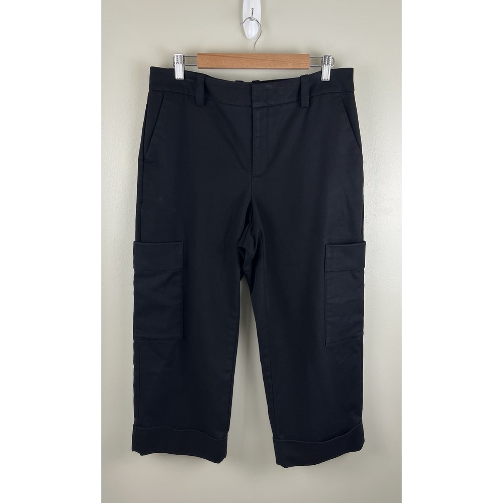 VINCE Women's Cotton Stretch Cropped Utility Pant Wide Leg Black Minimalist 12 - Picture 3 of 10
